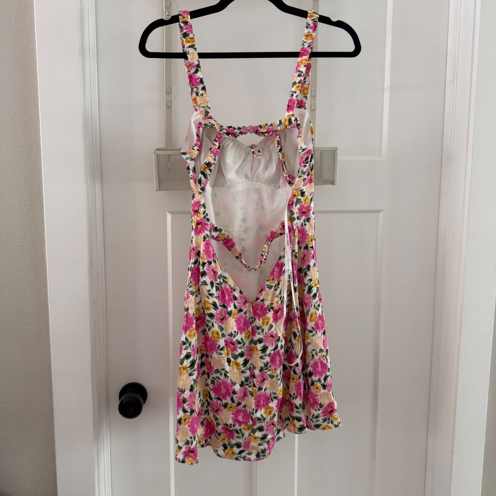 For Love & Lemons June Mini‎ Sun Dress Floral Pink Yellow Open Back Size Large - Picture 3 of 9